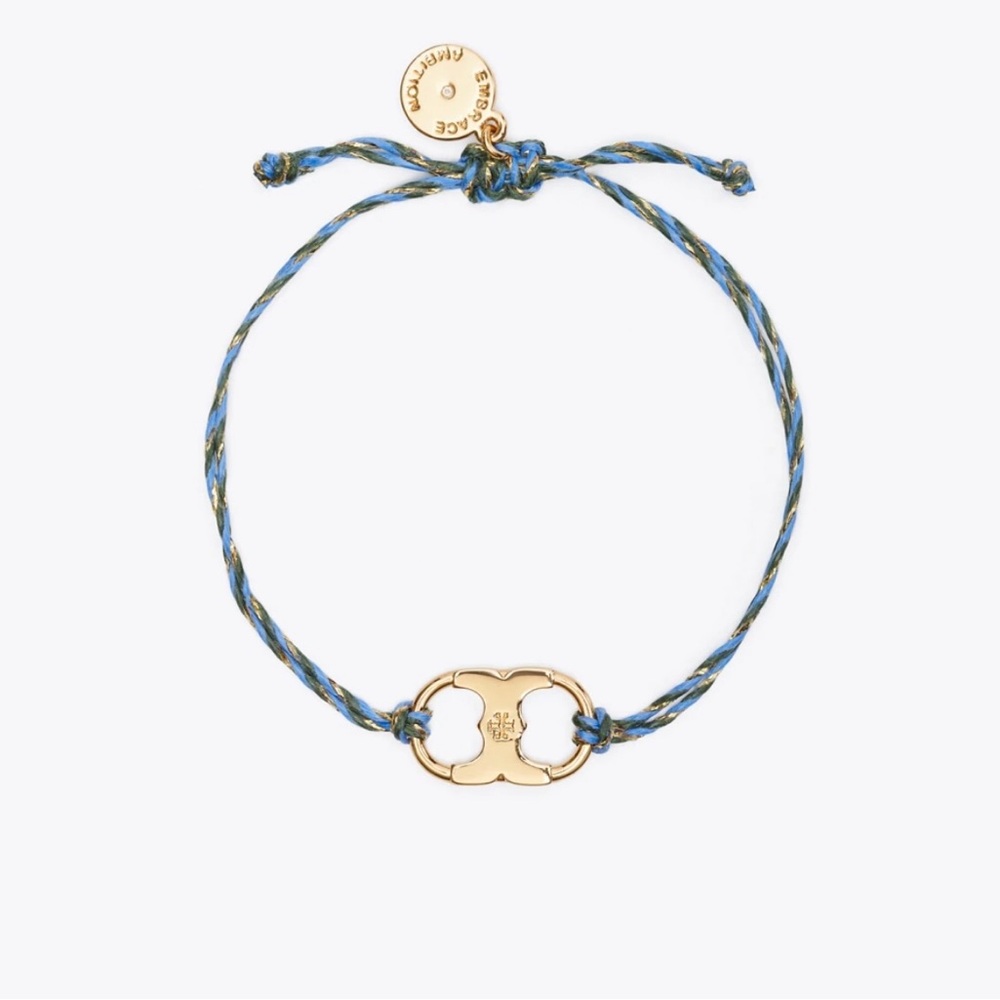 TORY BURCH EMBRACE AMBITION BRAIDED BRACELET-Blue Multi firm price